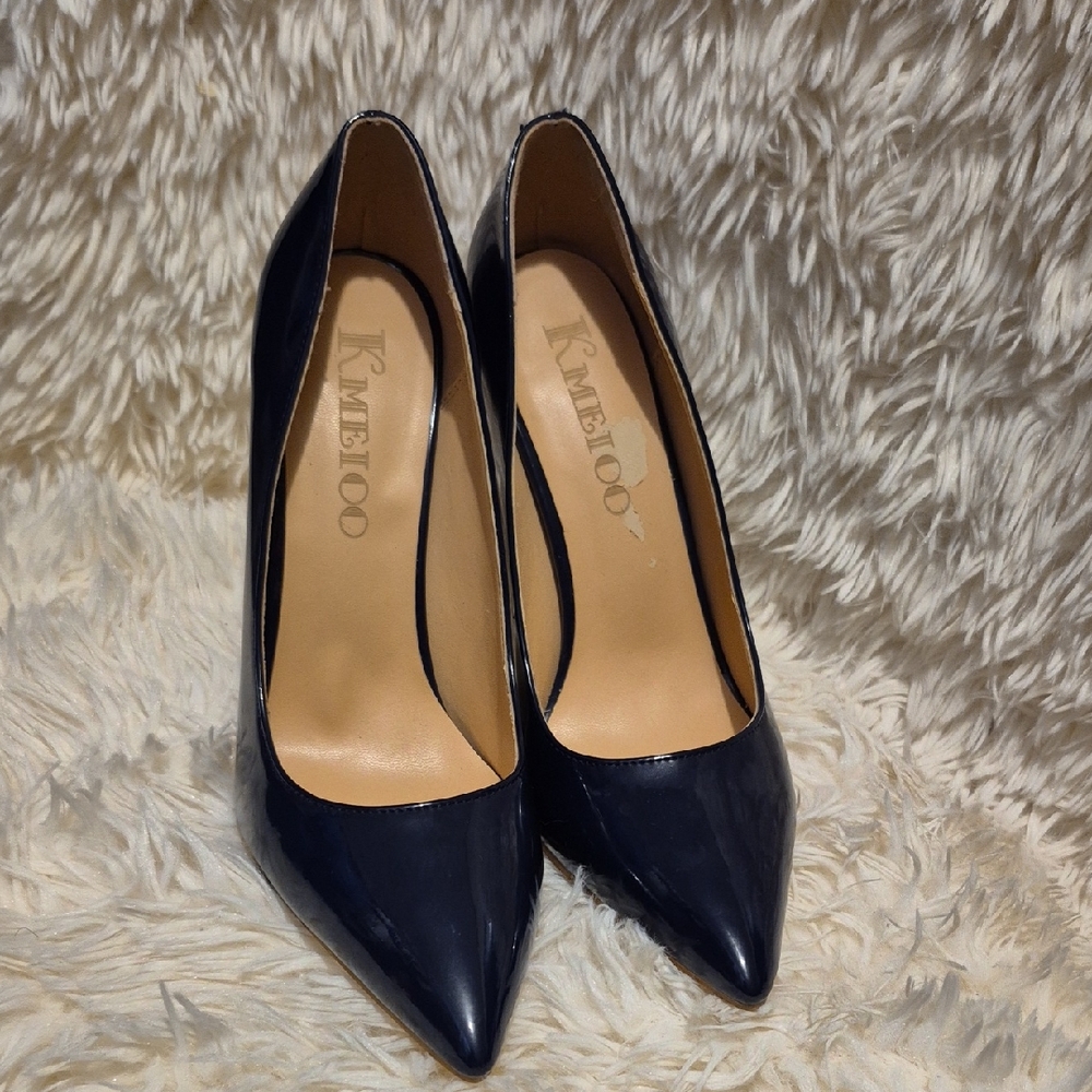 KMEIOO Women's Elegant Navy Blue Heels